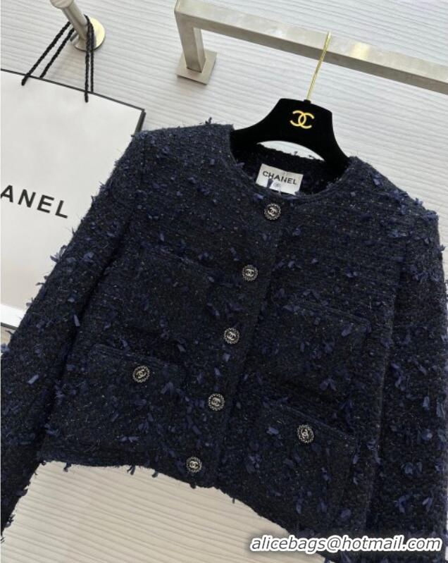 Best Price Chanel Fringe Tweed Jacket CH91309 Blue 2025