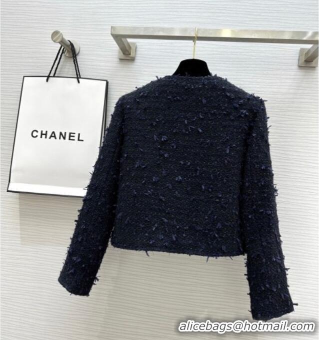 Best Price Chanel Fringe Tweed Jacket CH91309 Blue 2025