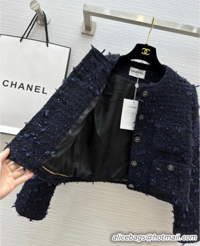 Best Price Chanel Fringe Tweed Jacket CH91309 Blue 2025