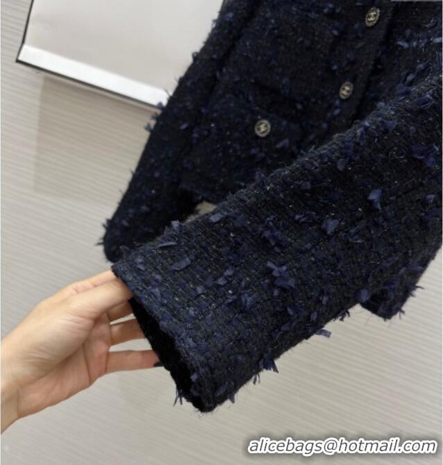 Best Price Chanel Fringe Tweed Jacket CH91309 Blue 2025