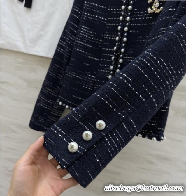 Top Grade Chanel Tweed Jacket with Pearls CH91312 Blue 2025