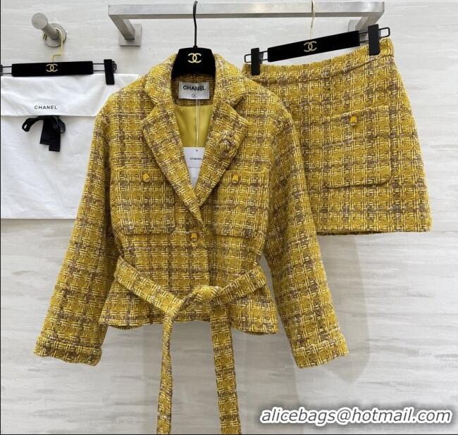 Good Looking Chanel Tweed Jacket/Skirt/Set CH91317 Yellow 2025