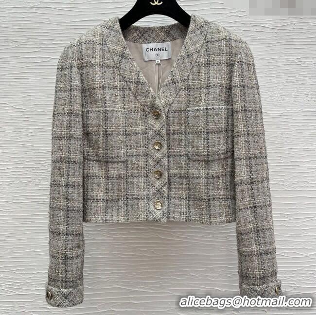 Top Grade Chanel Tweed Short Jacket CH91318 Grey 2025