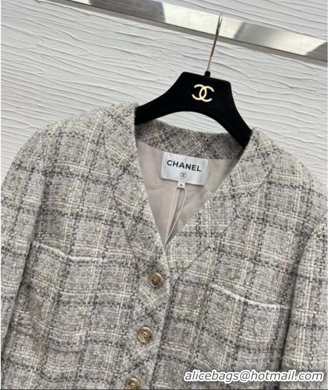 Top Grade Chanel Tweed Short Jacket CH91318 Grey 2025
