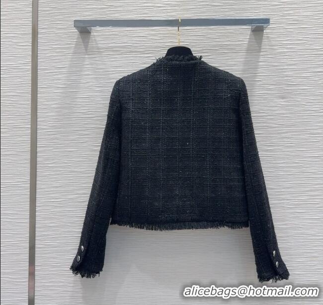 Best Quality Chanel Wool Cotton Jacket with Fringes CH091903 Black 2025