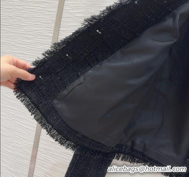 Best Quality Chanel Wool Cotton Jacket with Fringes CH091903 Black 2025