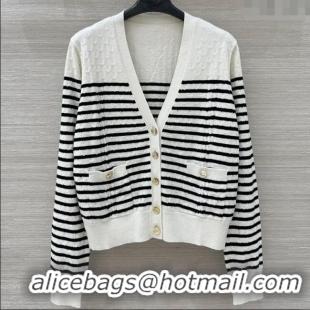 Top Quality Chanel Coco Striped Cardigan CH091902 White 2025