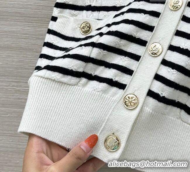 Top Quality Chanel Coco Striped Cardigan CH091902 White 2025