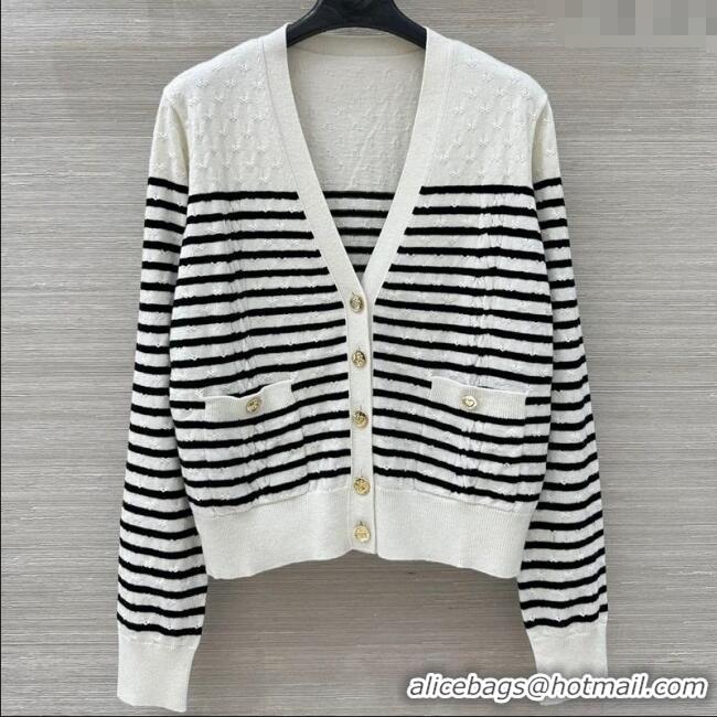 Top Quality Chanel Coco Striped Cardigan CH091902 White 2025