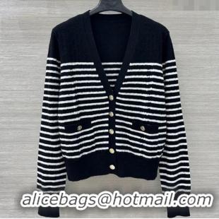 Super Quality Chanel Coco Striped Cardigan CH091902 Black 2025