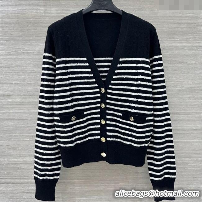 Super Quality Chanel Coco Striped Cardigan CH091902 Black 2025