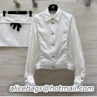 Buy Discount Chanel CC Print Shirt with Pearls CH091963 White 2025