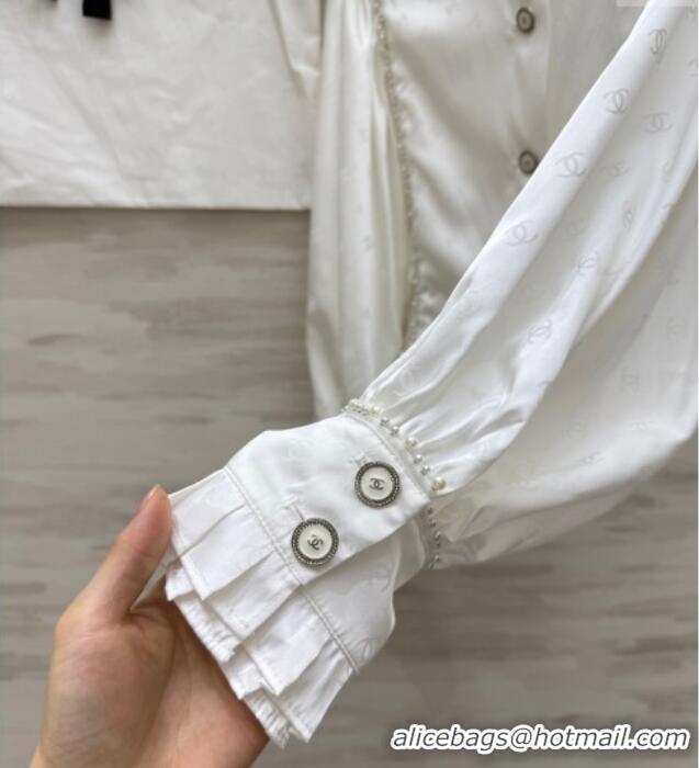 Buy Discount Chanel CC Print Shirt with Pearls CH091963 White 2025
