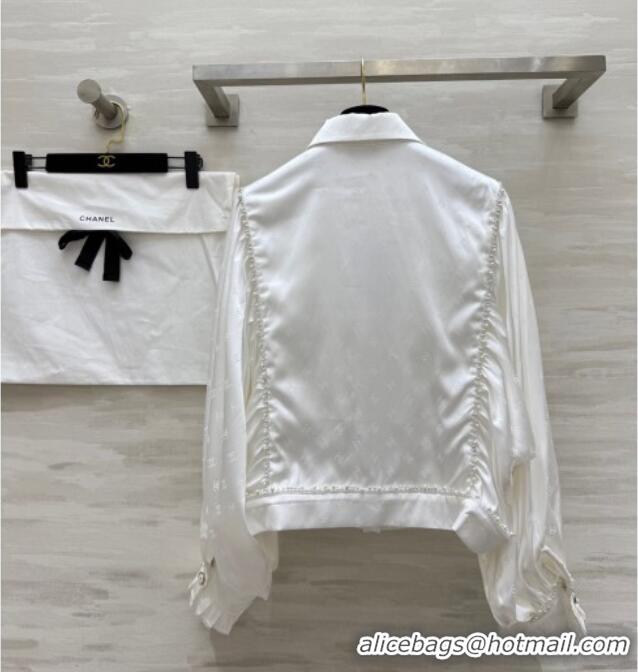 Buy Discount Chanel CC Print Shirt with Pearls CH091963 White 2025