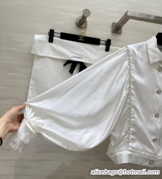 Buy Discount Chanel CC Print Shirt with Pearls CH091963 White 2025