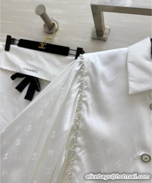 Buy Discount Chanel CC Print Shirt with Pearls CH091963 White 2025