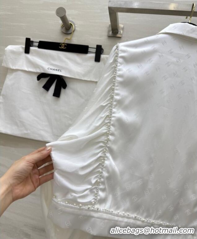 Buy Discount Chanel CC Print Shirt with Pearls CH091963 White 2025