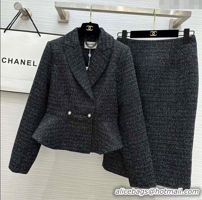 Inexpensive Chanel Tweed Jacket & Skirt CH92507 Black 2025