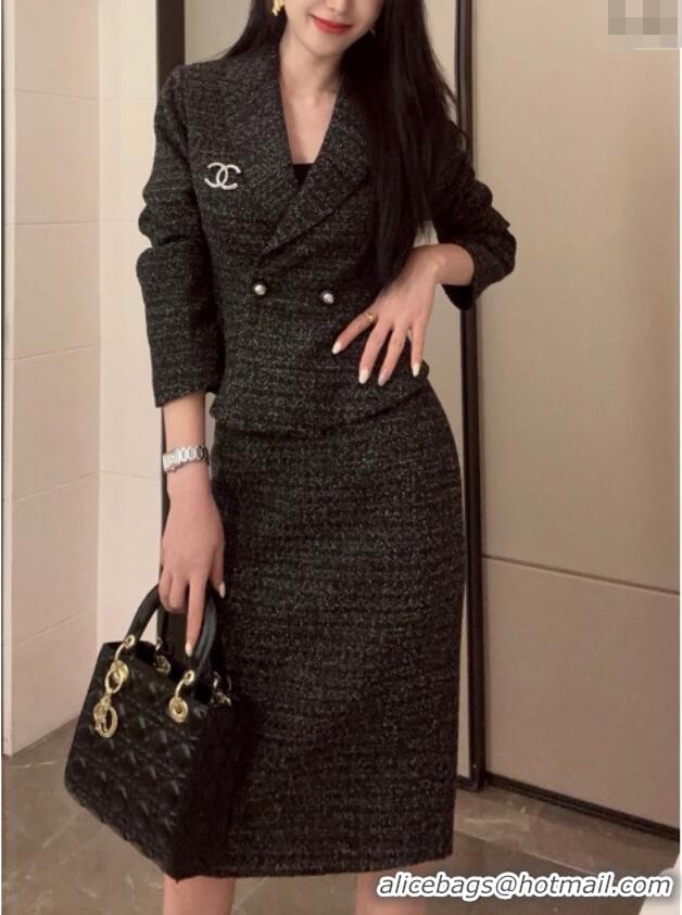 Inexpensive Chanel Tweed Jacket & Skirt CH92507 Black 2025