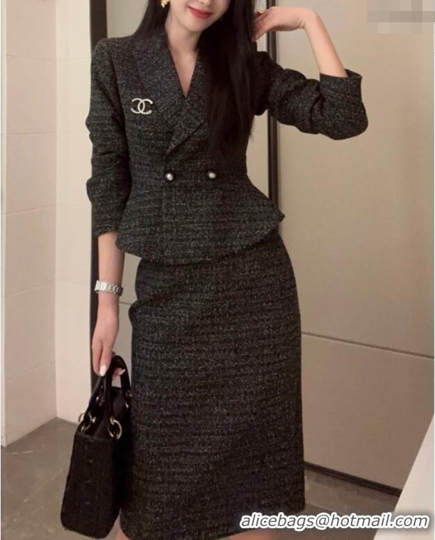 Inexpensive Chanel Tweed Jacket & Skirt CH92507 Black 2025