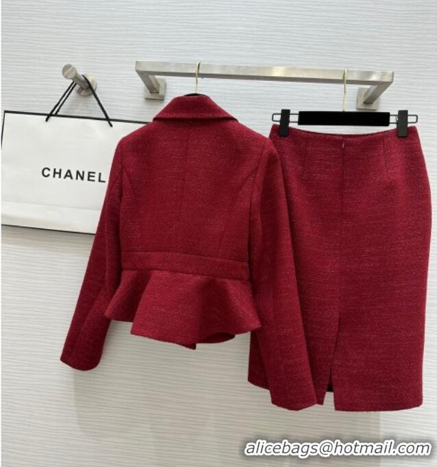 Grade Quality Chanel Tweed Jacket & Skirt CH92508 Red 2025