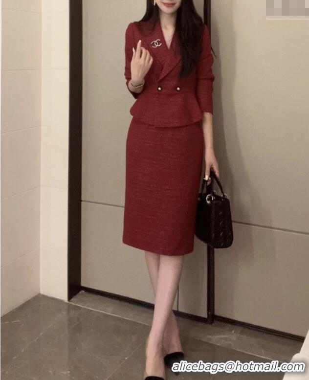 Grade Quality Chanel Tweed Jacket & Skirt CH92508 Red 2025