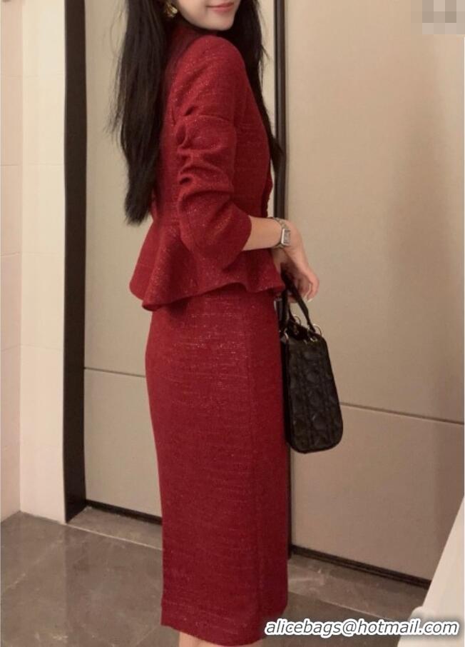 Grade Quality Chanel Tweed Jacket & Skirt CH92508 Red 2025