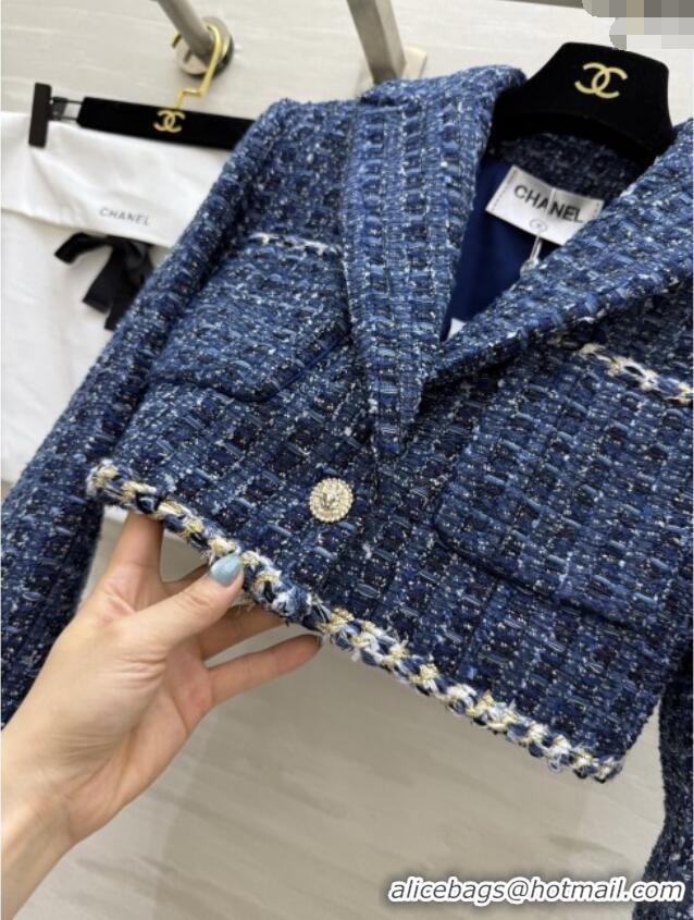 Top Quality Chanel Tweed Short Jacket CH92510 Blue 2025