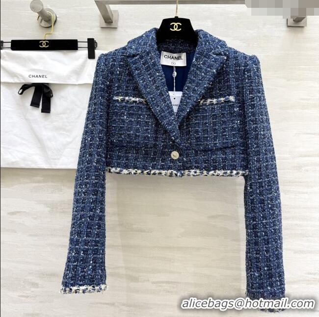 Top Quality Chanel Tweed Short Jacket CH92510 Blue 2025