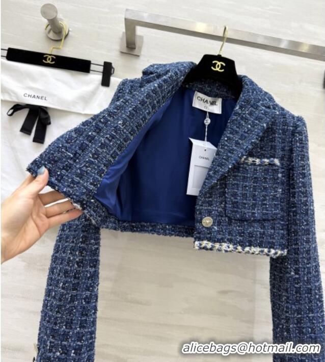 Top Quality Chanel Tweed Short Jacket CH92510 Blue 2025