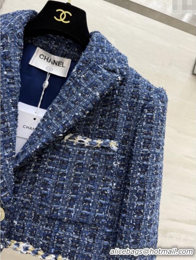 Top Quality Chanel Tweed Short Jacket CH92510 Blue 2025