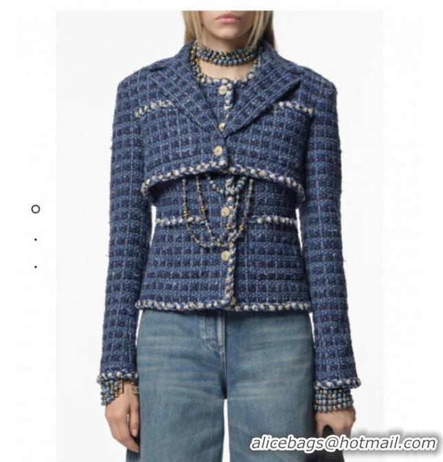 Top Quality Chanel Tweed Short Jacket CH92510 Blue 2025