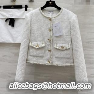 Shop Grade Chanel Tweed Jacket CH92525 White 2025