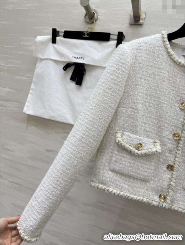 Shop Grade Chanel Tweed Jacket CH92525 White 2025