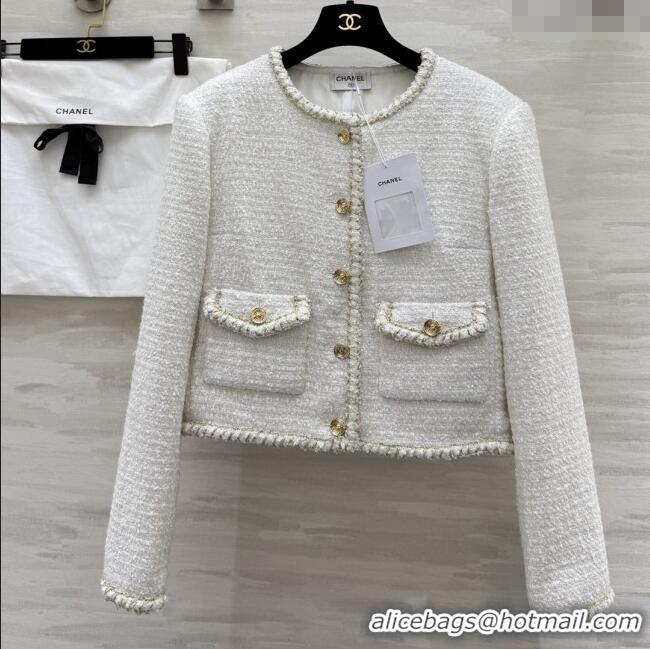 Shop Grade Chanel Tweed Jacket CH92525 White 2025