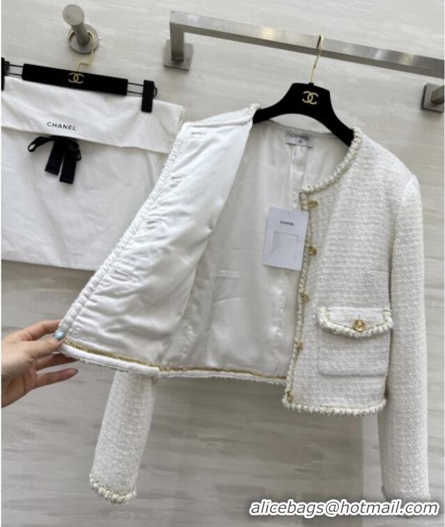 Shop Grade Chanel Tweed Jacket CH92525 White 2025
