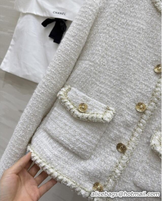 Shop Grade Chanel Tweed Jacket CH92525 White 2025