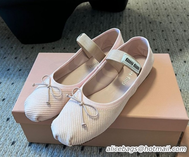 Sophisticated Miu Miu Corduroy Ballerinas Flat with Bow and Elastic Band 5F794D Pink 2025