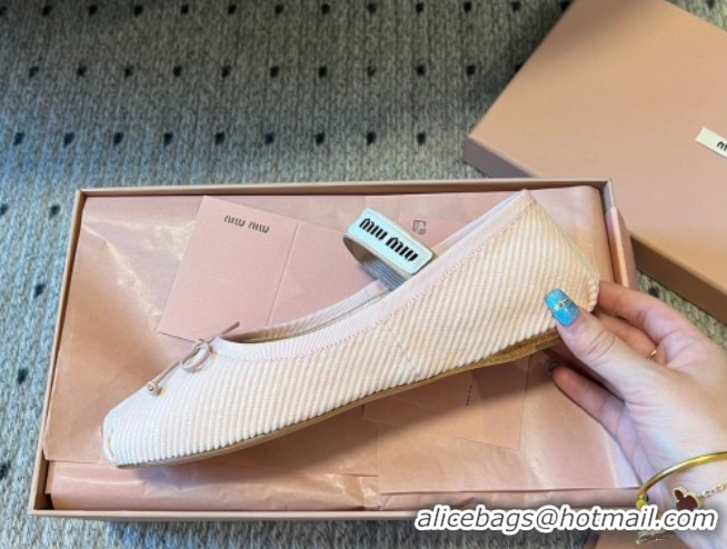 Sophisticated Miu Miu Corduroy Ballerinas Flat with Bow and Elastic Band 5F794D Pink 2025