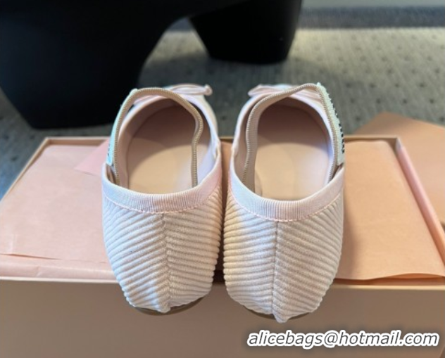 Sophisticated Miu Miu Corduroy Ballerinas Flat with Bow and Elastic Band 5F794D Pink 2025