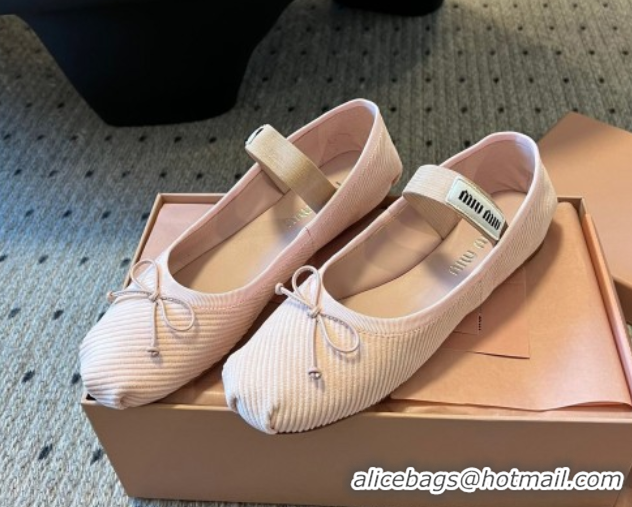 Sophisticated Miu Miu Corduroy Ballerinas Flat with Bow and Elastic Band 5F794D Pink 2025