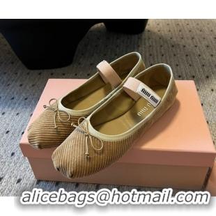 Duplicate Miu Miu Corduroy Ballerinas Flat with Bow and Elastic Band 5F794D Beige 2025