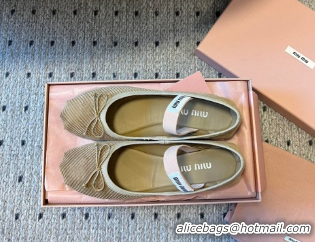 Duplicate Miu Miu Corduroy Ballerinas Flat with Bow and Elastic Band 5F794D Beige 2025