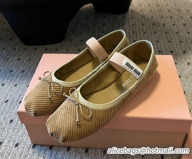 Duplicate Miu Miu Corduroy Ballerinas Flat with Bow and Elastic Band 5F794D Beige 2025