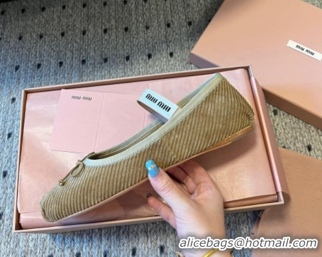 Duplicate Miu Miu Corduroy Ballerinas Flat with Bow and Elastic Band 5F794D Beige 2025