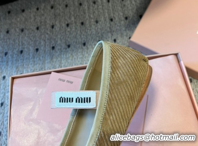 Duplicate Miu Miu Corduroy Ballerinas Flat with Bow and Elastic Band 5F794D Beige 2025