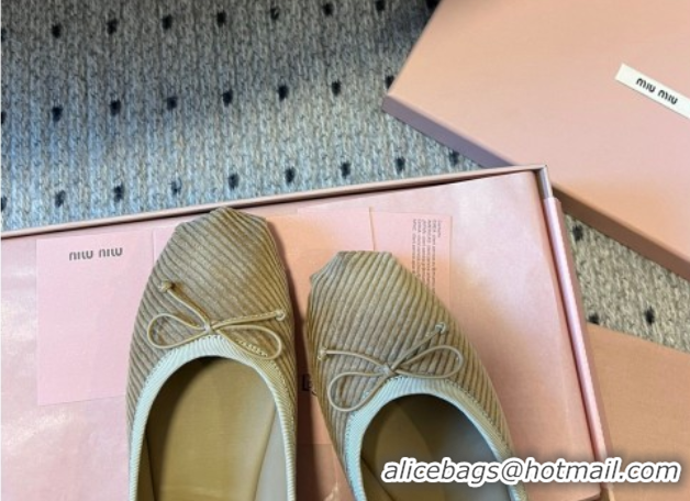 Duplicate Miu Miu Corduroy Ballerinas Flat with Bow and Elastic Band 5F794D Beige 2025