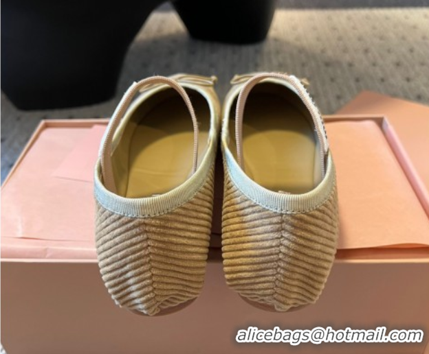 Duplicate Miu Miu Corduroy Ballerinas Flat with Bow and Elastic Band 5F794D Beige 2025