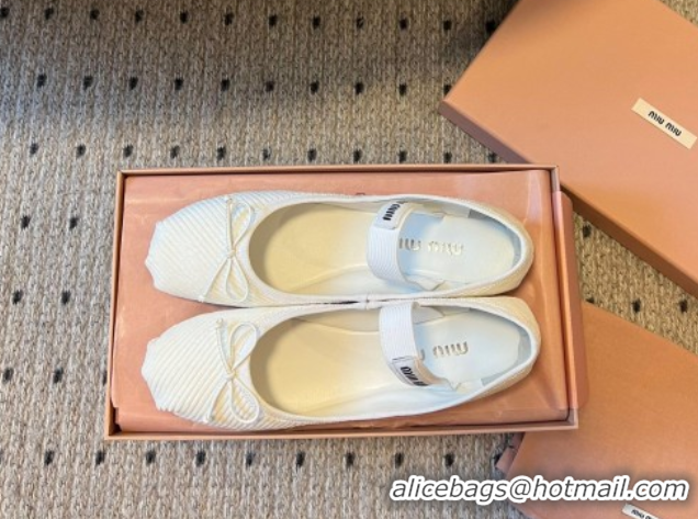 Classic Hot Miu Miu Corduroy Ballerinas Flat with Bow and Elastic Band 5F794D White 2025