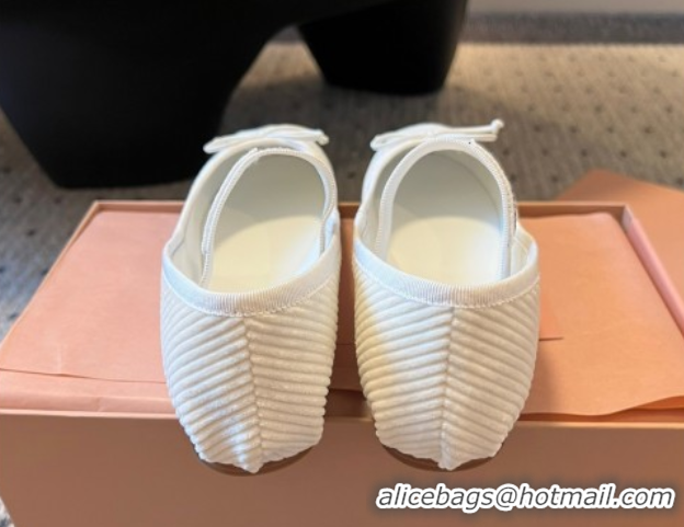 Classic Hot Miu Miu Corduroy Ballerinas Flat with Bow and Elastic Band 5F794D White 2025